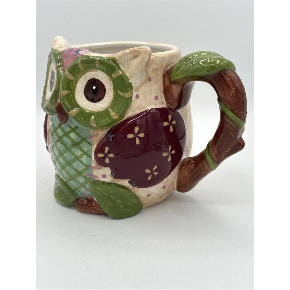 Pier One Imports Hand Painted Cup 24oz Dolomite OLLI THE OWL Lg Coffee Mug